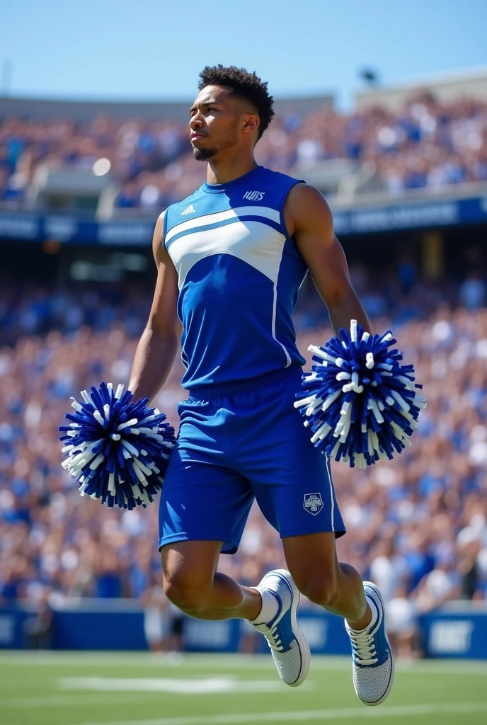Create a blue and white men&#39;s cheer uniform
