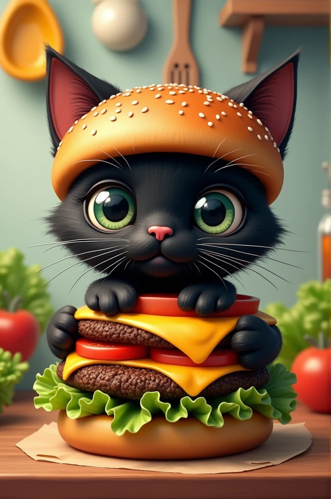 Black cat turned into hamburger,Eyes々Crisp,Doll Eye,2D
