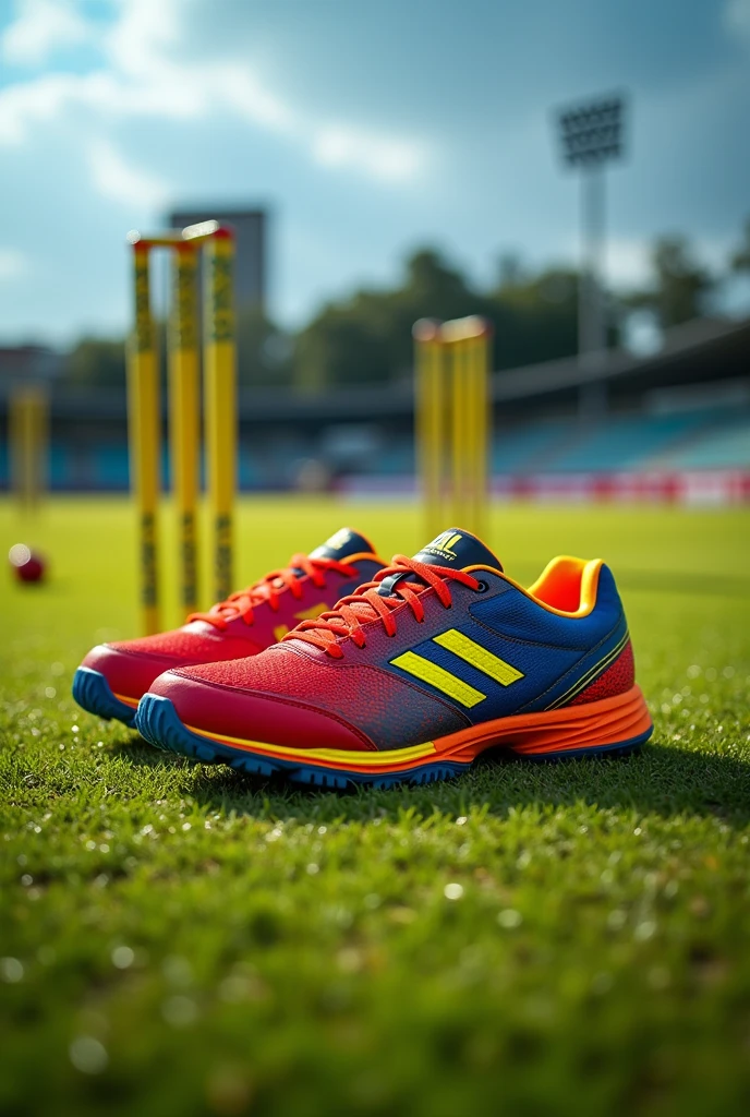 Cricket shoes model design red yellow blue
