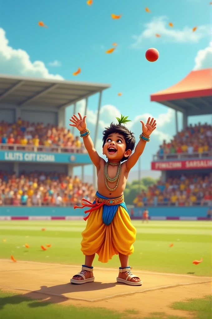 Little krishna catch the ball in cricket stadium