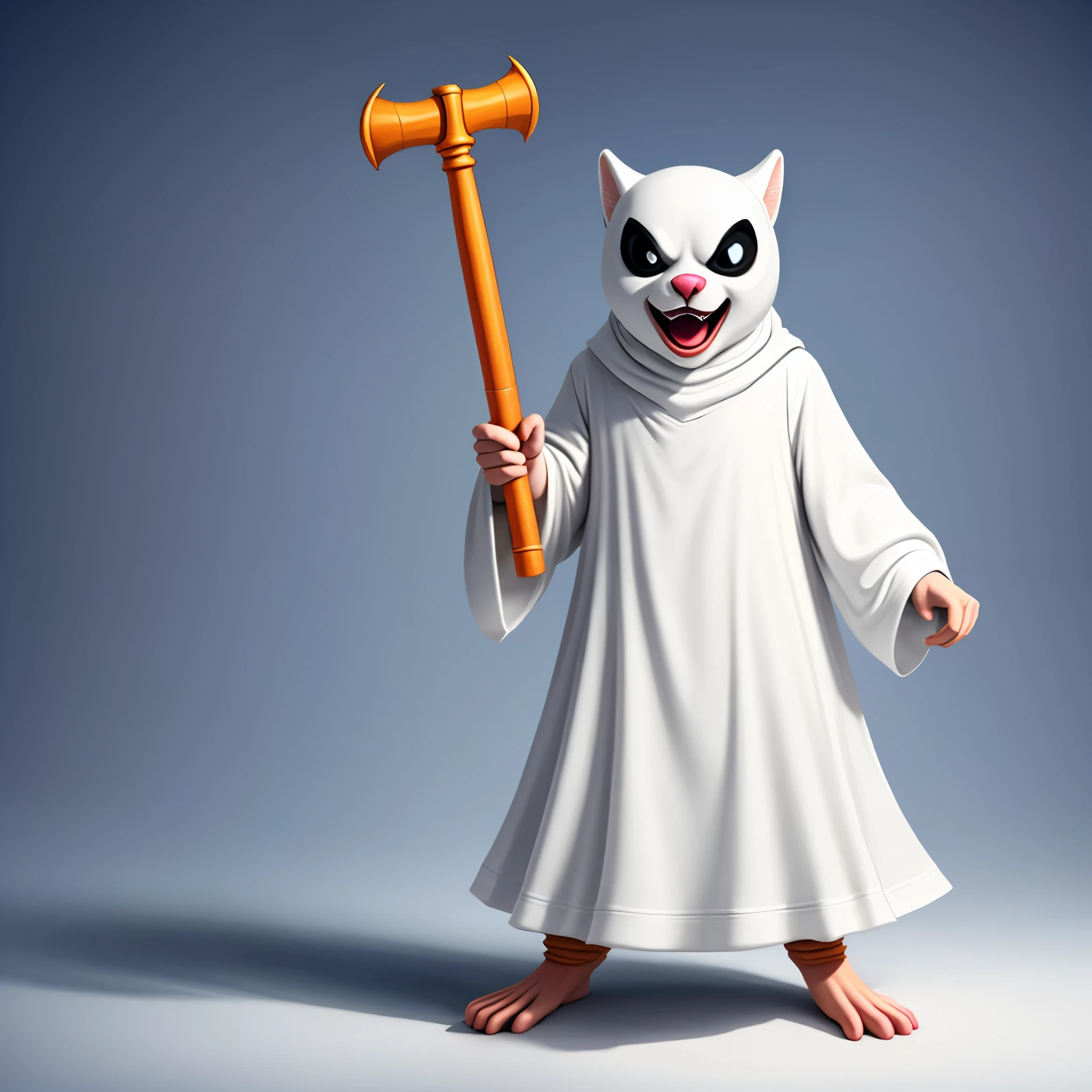 Design a playful, Halloween ghost meme, featuring a mischievous, High resolution images, translucent background, cute hooded ghost, holding a hammer ready to strike, random poses.