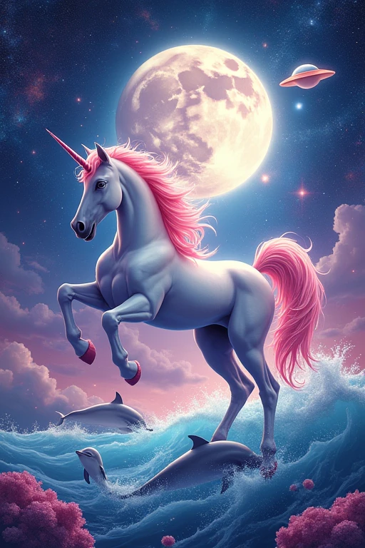 universe、universe人、unicorn、Dolphin、full moon、Big Moon、pink、Earth、UFO、Andromeda、