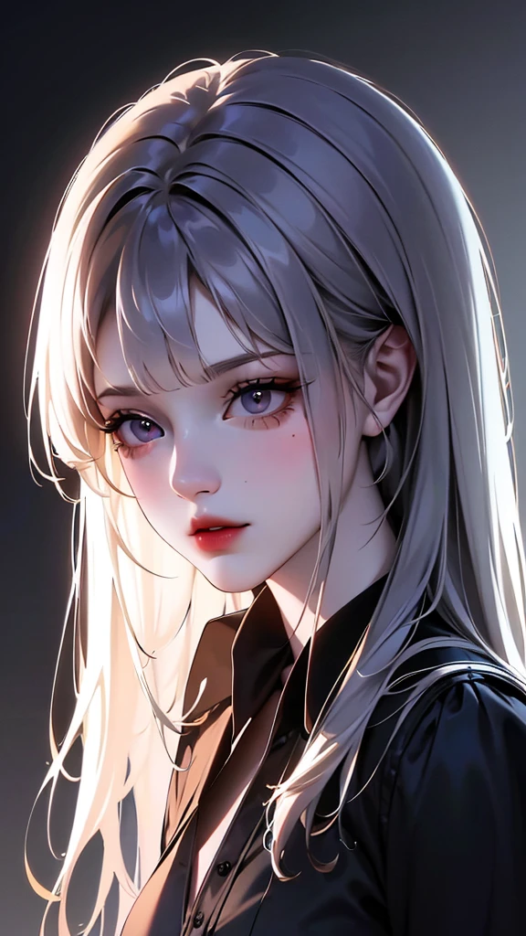 masterpiece, best quality, (extremely detailed CG unity 8k wallpaper), (best quality), (best illustration), (best shadow), absurdres, realistic lighting, (Abyss), beautiful detailed glow, art by PeterMohrBacher,Female, long hair, no bangs, dark blue shirt. Sharp quality, detailed coloring, high quality
