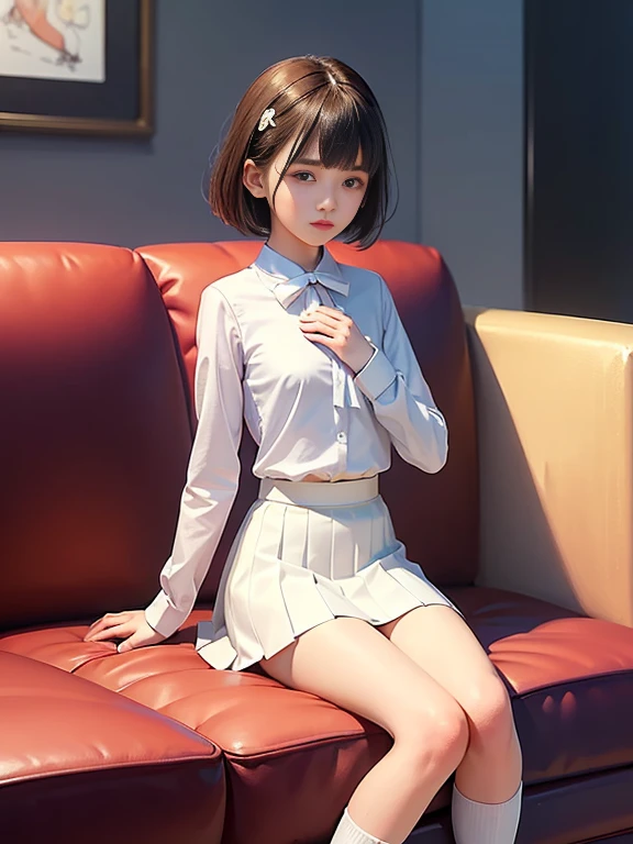 (Masterpiece, Masterpiece), best quality, 1girl, 14yr old japanese girl, sexy, in a short skirt and white Tight Shirt, detailed face, detailed eyes, pink cute lips, innocent face,