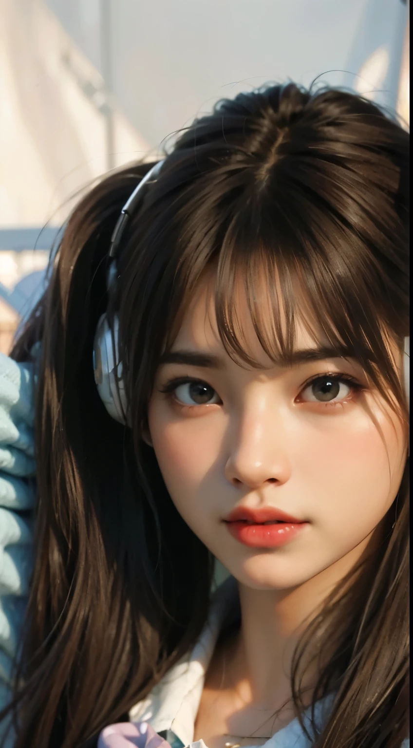 8k, best quality, masterpiece, ultra high resolution, (realism: 1.4), Girl Future Suit, In the sky, In the cockpit, above the clouds, dogfight, falling plane, machine made bird, A real woman, split, real face, a cute girl, laugh, Perfect cyborg girl wearing sci-fi headphones, beautiful woman , Beautiful girl cyborg, silver hair, manipulator, CG,