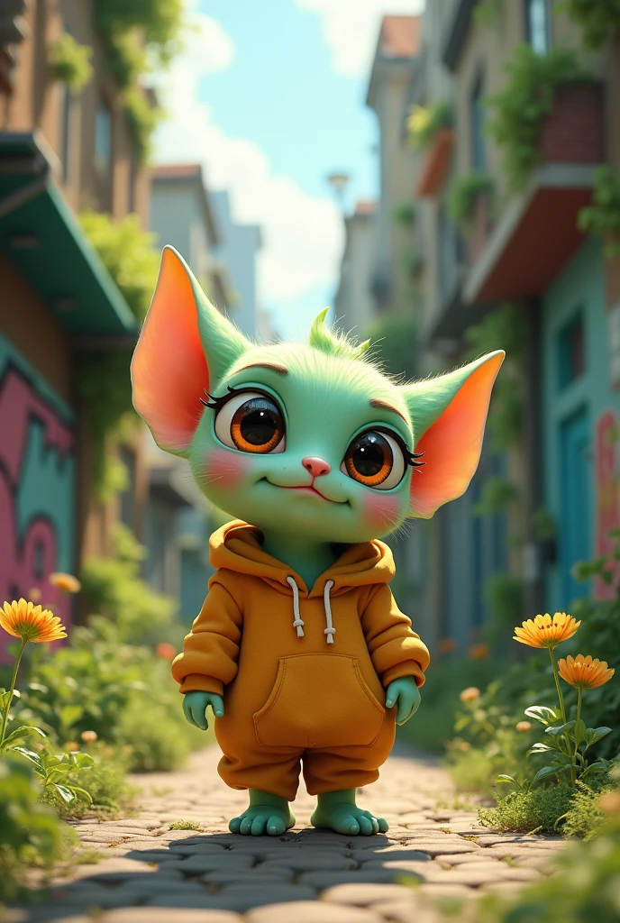 Light green long Orange Eyes Thin and cute hoodie