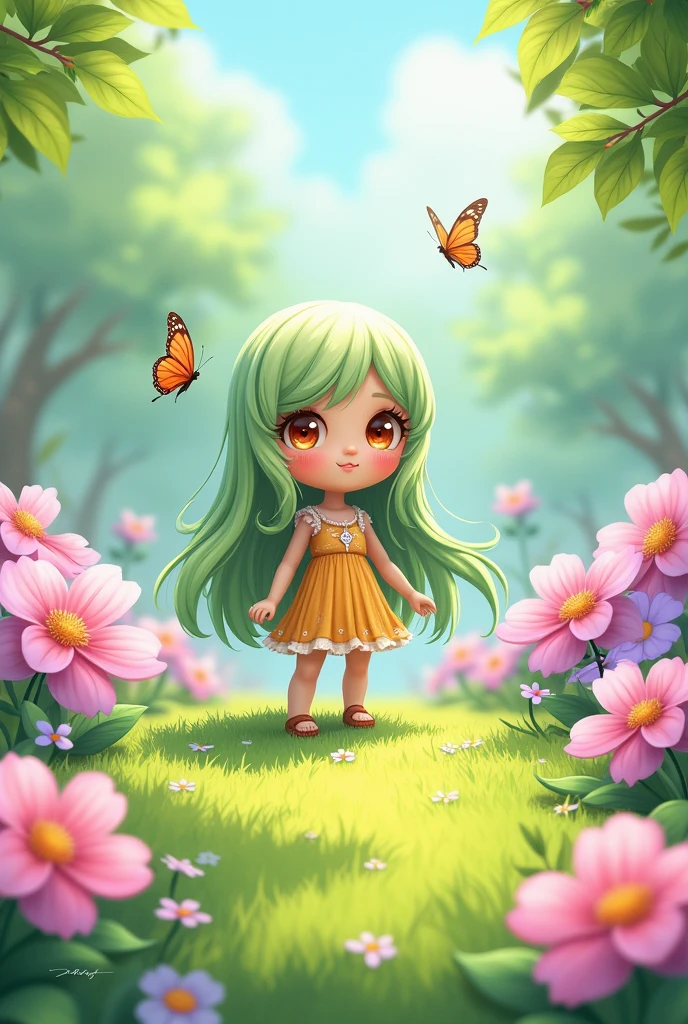 Light green long Orange Eyes Thin and cute Garden