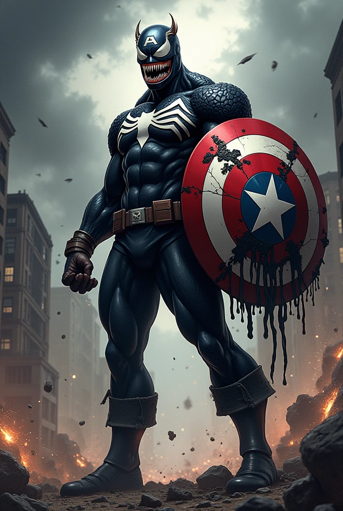 Draw a super fusion of Venom and Captain America。