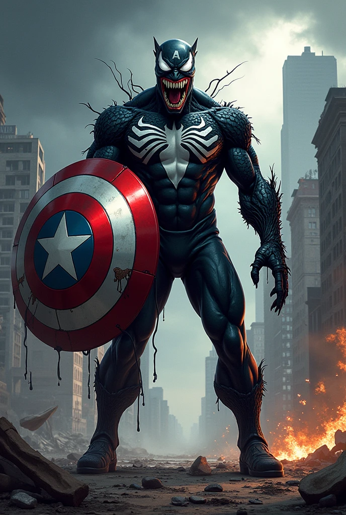Draw a super fusion of Venom and Captain America。