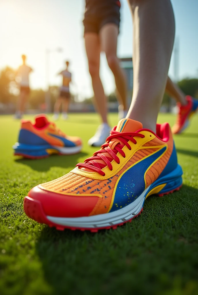 Cricket shoes model design red yellow blue