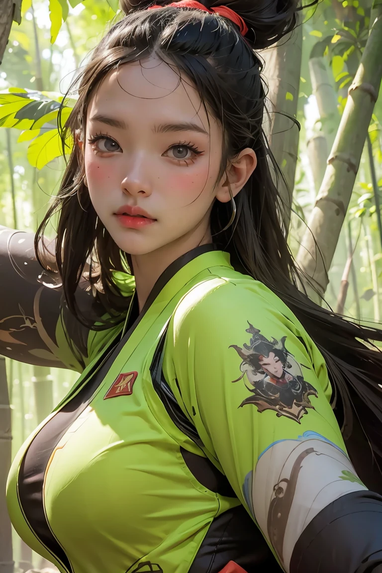 bamboo forest background，appearance of determination，Bright and colorful octane display, Cybernetic and highly detailed., Loba Andrade from apex legends, Built in unreal engine 5, Built in unreal engine 5, Trends on the engine that are not true 5, ancient portrait, Martial arts fantasy style 8k octane rendering, Displays results in an unrealistic format 5, Rendered with high octane