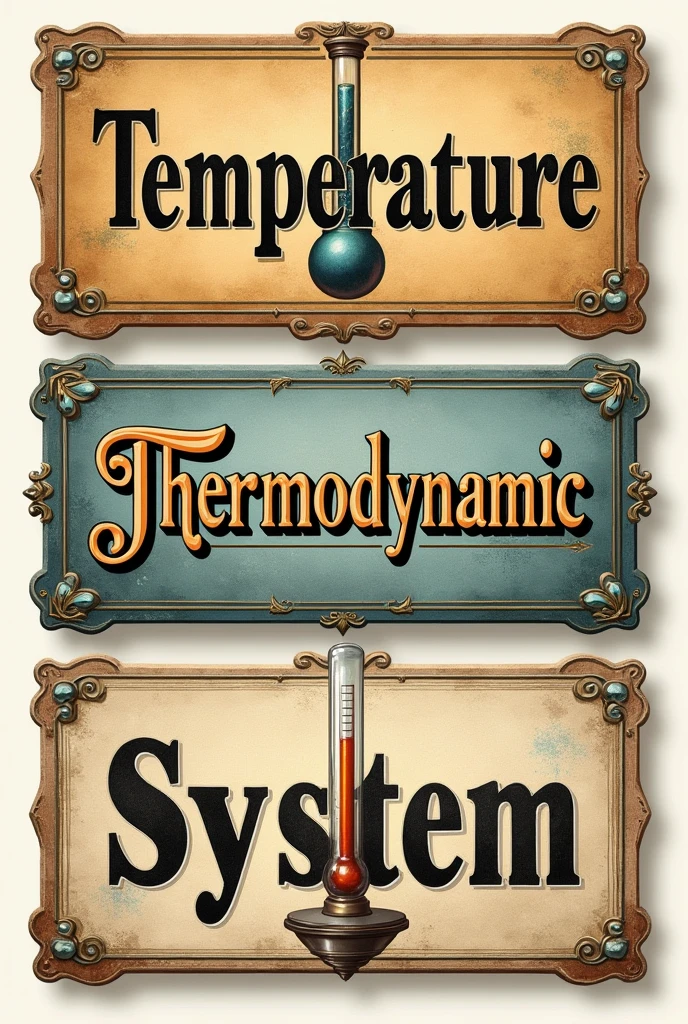 generate this pictures into vintage style word stickers:
Temperature
Thermodynamic
System