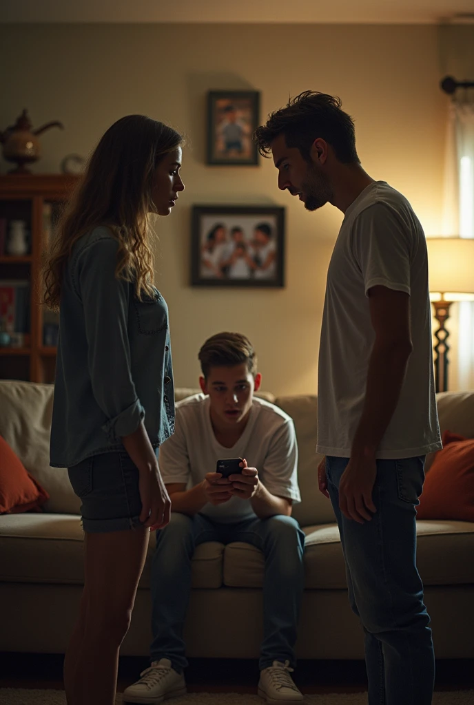 Parents shouting on each other in front of their teen boy