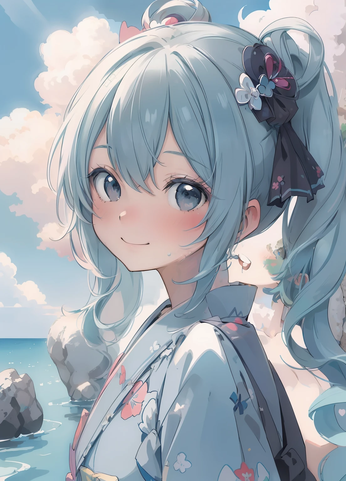 (masterpiece、Highest quality、Highest quality、Official Art、Beautiful and beautiful:1.2)、(One person:1.3)Hatsune Miku、Twin tails,Beautiful breasts, Katsushika Hokusai,(masterpiece, Highest quality:1.1), (Popart Style),Flat Color,(Two),Cute Face,Tween,Have a nice trip,(Spain広場)，Spain, Beautiful detailed scenery, Beautiful lighting,very happy,Dynamic pose,Portrait Photography, sharp,An illustration：unreadable,