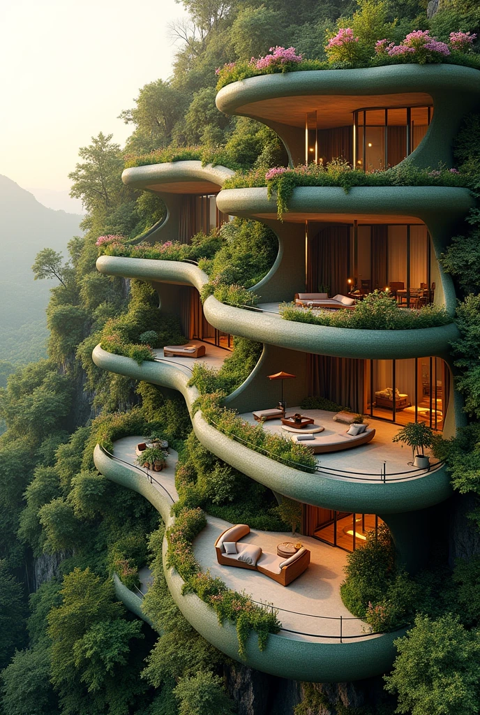 terraces concept, architectural structure, cozy, green architecture, curve