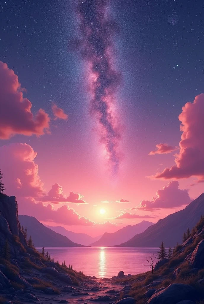 Highest quality、masterpiece、Film Grain、Ultra-high resolution、pink Starry Sky