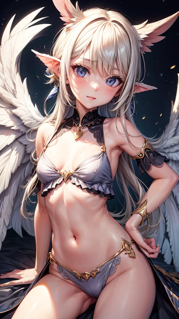 High quality, Harpy, small breasts, cute, provocative face,