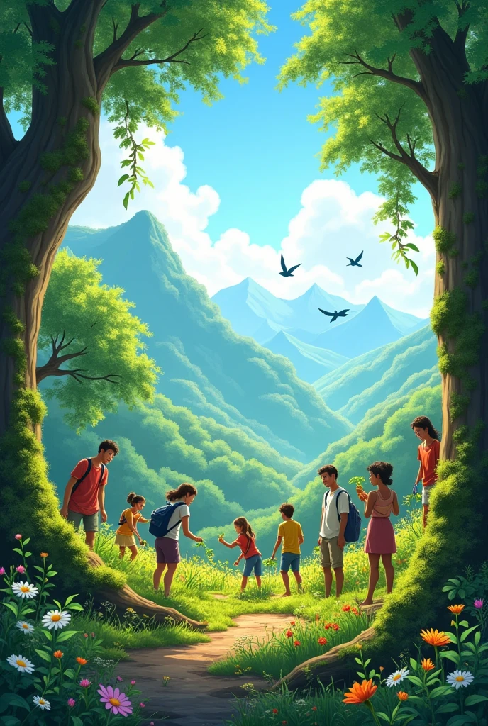 make a poster that illustration. saving the environment (landscape) 