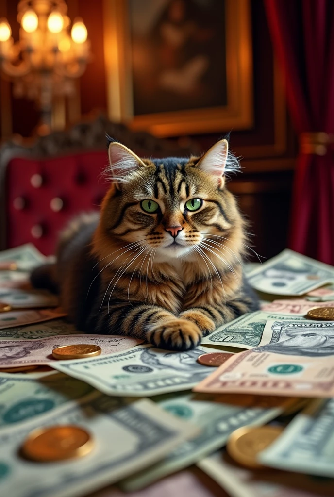 Cat on a Pile of Money
