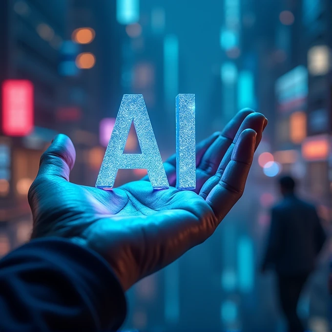 Create an image with the letters AI in a futuristic shape on a hand 