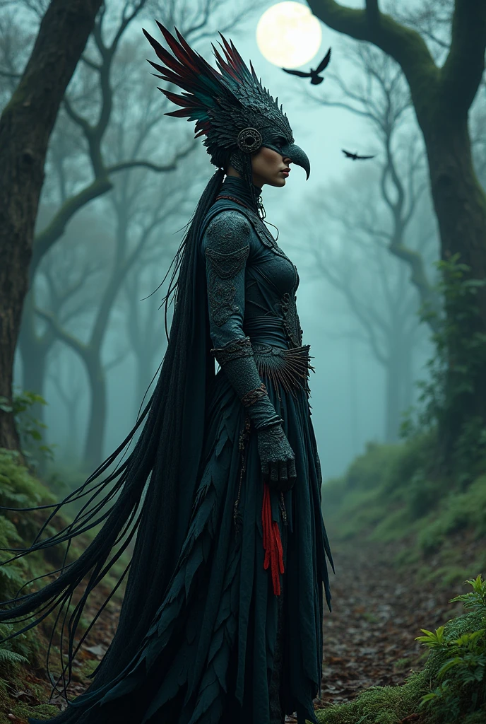 A Genshin Gothic themed tribal outfit, tribe is about birds