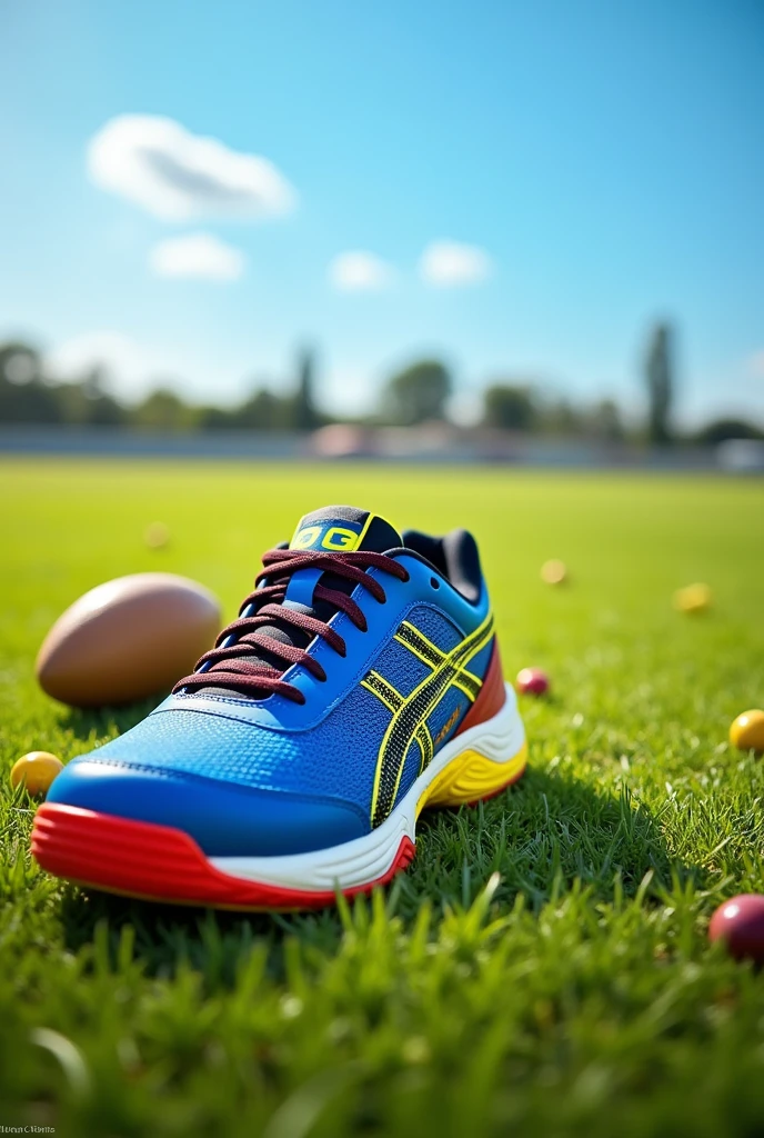 Cricket shoes model design blue yellow red