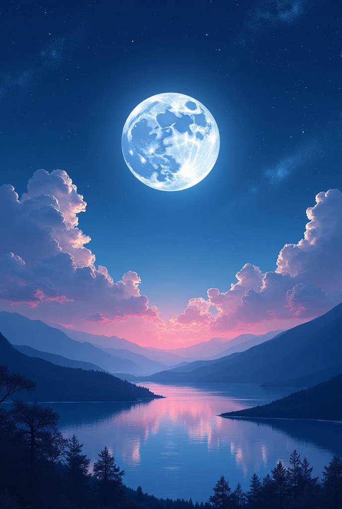 Highest quality、masterpiece、Film Grain、Ultra-high resolution、pink Starry Sky、blue full moon、