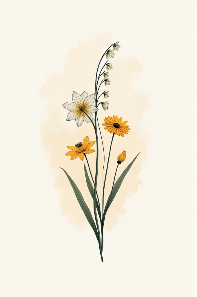A minimalist tattoo of a bouquet of flowers combining the birth flowers of March, May, August and October 