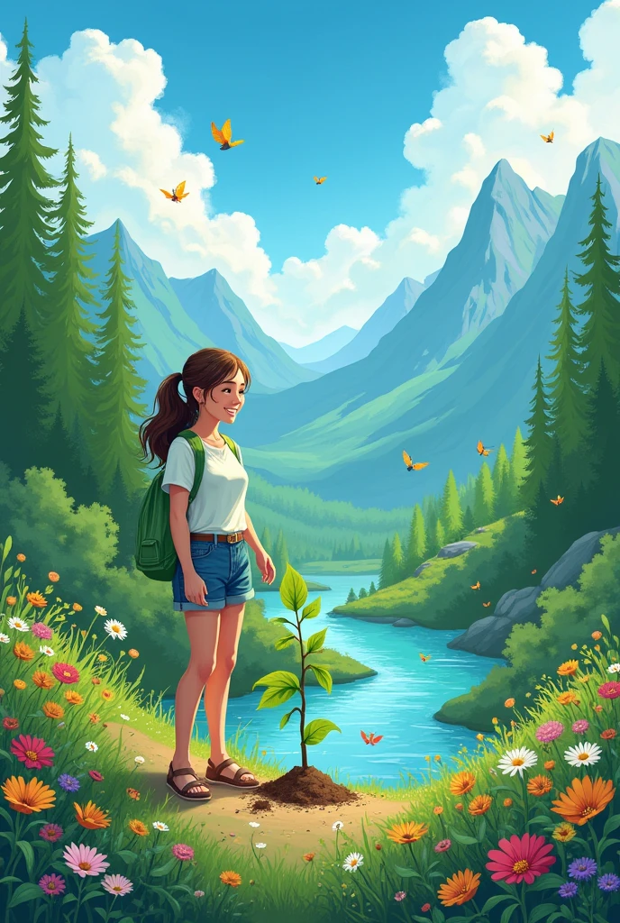 make a poster that illustrating saving the environment (landscape)
