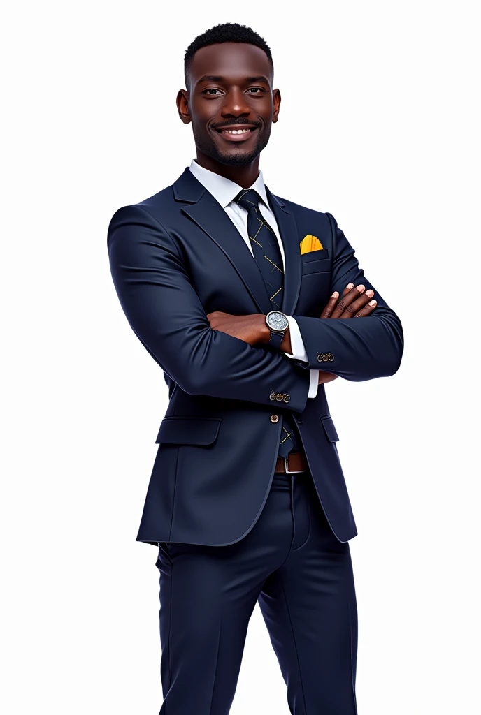 create a non-realistic dark-skinned, beardless male avatar to be used in marketing and management work THAT IS ON A WHITE BACKGROUND