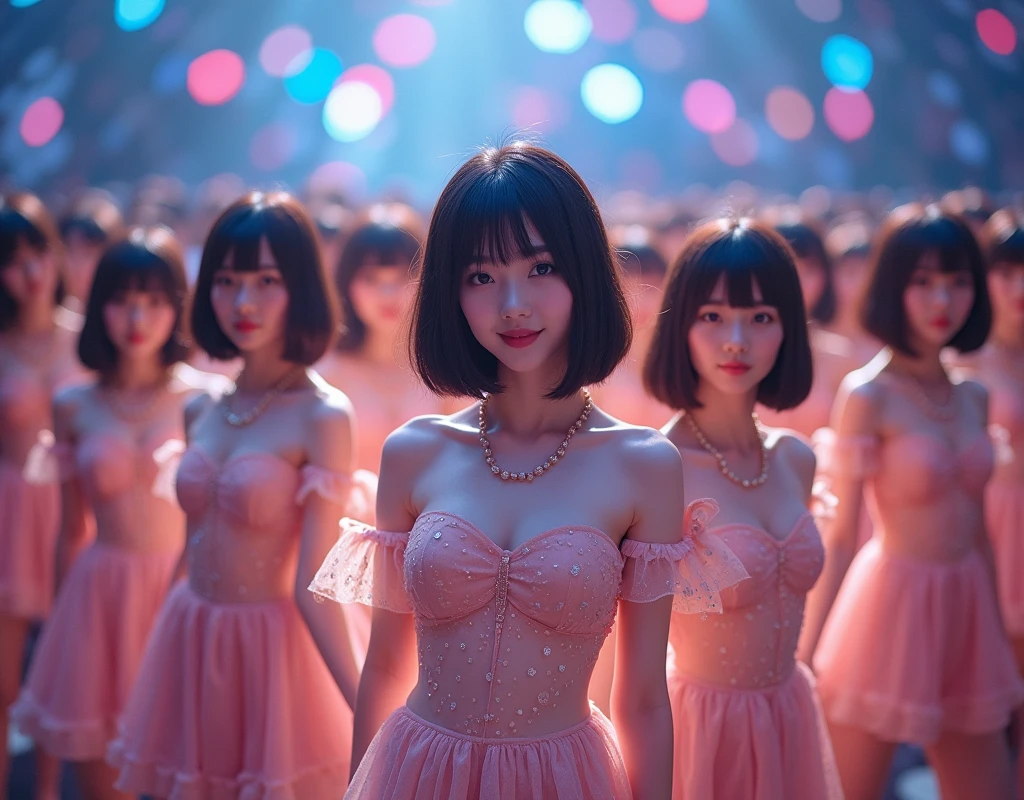 [Japanese Clone girls=Myself], [Perfect Clone girls Raw Photography Art], [16K, Highest quality, Ultra-high resolution], (((Unrealistic, Unprecedented sight, hyperdimensional space, A sight beyond imagination, (((A world of mass proliferation of myselves, Ultra-realistic)))))), (Japanese, woman, 22-year-old, Saito-Asuka), ((Small face, Brown and black hair, Short Hair)), ((Very beautiful detailed girls, Accurate body structure, Very detailed and perfect super busty body)), ((amazing super big tits, Large, swelling breasts)), (Dark Eyes, Mature face, Cute Smile, A gentle gaze), (Happy laughter), [[(((((Very detailed, 1girl-1,000,000,000,000,000,000,000,000,000,000,000,000,000cloning girls))))), (((((Extremely detailed and precise depiction of the double, Perfectly the same girl, The exact same smile, Perfect matching hairstyle, Perfect same clothes, Exactly the same height, Perfect same super busty))))), (((((Myself only))))), (((Very detailed, on stage, Idol Group, Nogizaka46's stage costumes, 1,000,000,000,000Myself))), (((Very detailed, Audience seats, camisole, 1,000,000,000,000,000,000,000Myself)))]], (((Perfect description, Smiling face, hug, wave hands, Matching poses, Matching dance, Sexy pose))), (((Very detailed, Super crowded in a different dimension, Abnormal crowding, Super crowded))), (Large Concert Hall, Front bright light, Illuminated by spotlights, Live Stage Lighting), (((Wide field of view, Very detailed, Detailed ultra-perspective depiction)))), Group idol group photo, Anywhere Angle