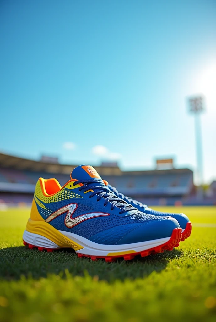 Cricket shoes model design blue yellow red