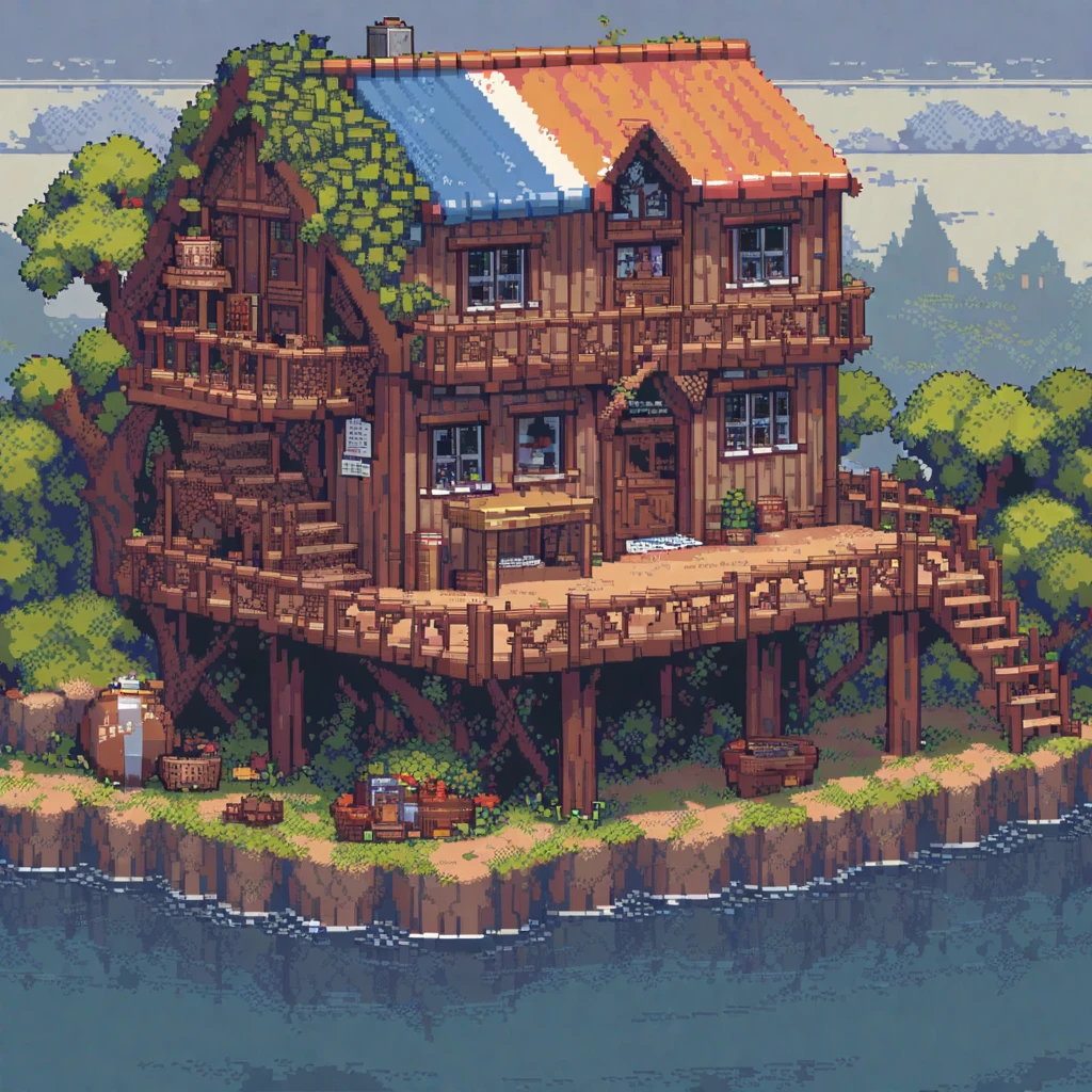 (masterpiece, best quality:1.2), pixel art, house, office, wood, depression