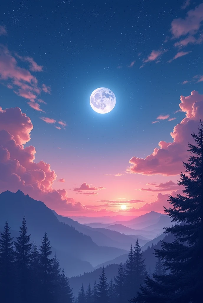 Highest quality、masterpiece、Film Grain、Ultra-high resolution、pink Starry Sky:1.5、blue full moon:0.1、