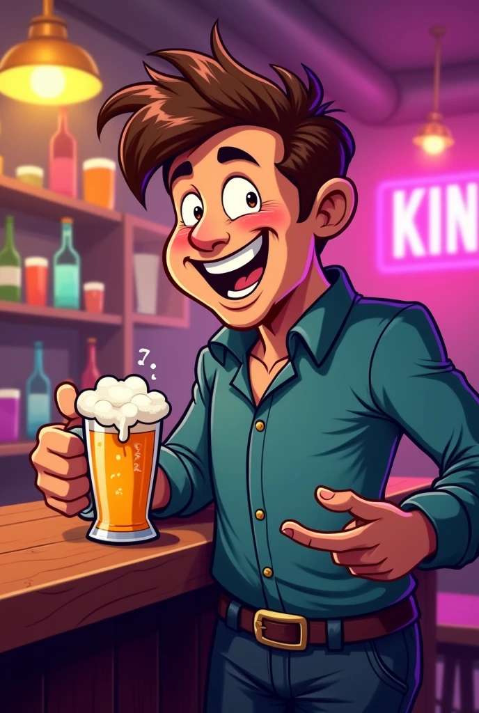 Image of a cartoon man with the physical appearance of someone who drinks and has hair