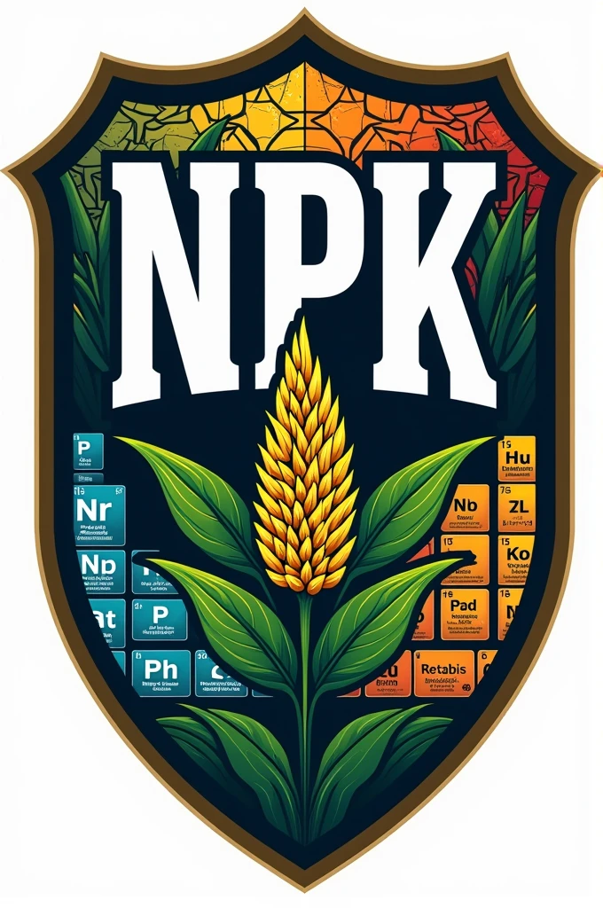 Create a football shield for a team called NPK with the table of elements in the background and a soybean plant as the symbol