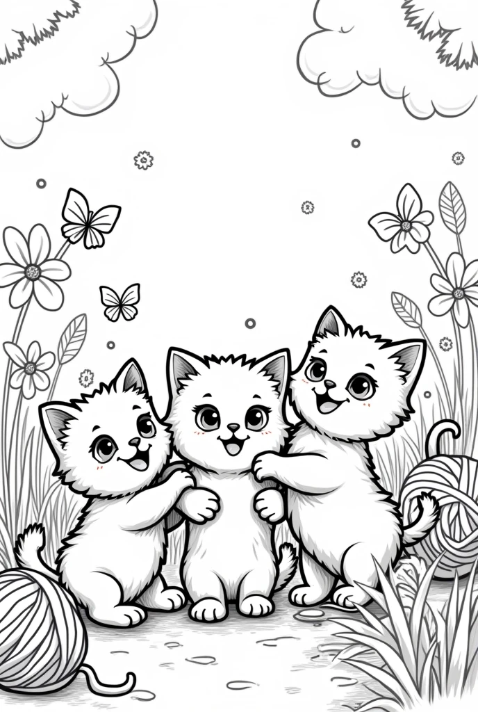 Coloring page for children with kittens black and white 

