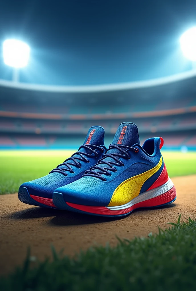 Cricket shoes model design blue yellow red