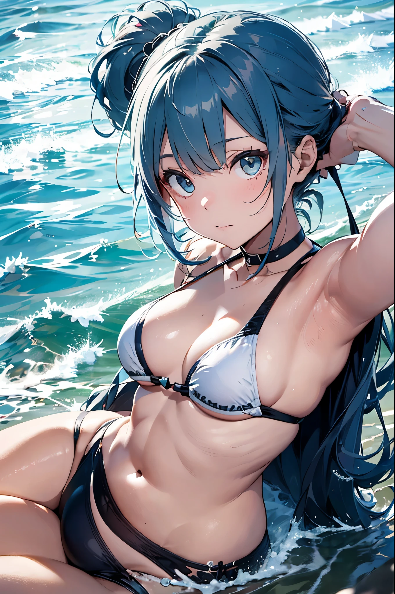 4K,8k,High resolution,
One beautiful young woman,Light blue hair、ponytail、
(Soft Saturation:1.3), (Fair skin:1.2),
(ultra-Detailed Background, Detailed Background), Bokeh,
break'Smiling portrait.,
When viewed from the front, The composition is symmetrical,
Looking straight at you with serious eyes,
break Swimwear, White Bikini, Center of chest,
Outdoor, Sea surface, null, sunlight,Summer beach, Sandy Beach,
Strong light, Front lighting,
(:1.3), (Cowboy Shot:1.2),
Front brake angle,
View your audience,
Dynamic pose,
sitting on the beach
Seaweed、Seaweed、Seaweed、Seaweed、Seaweed、Seaweed、Seaweed、