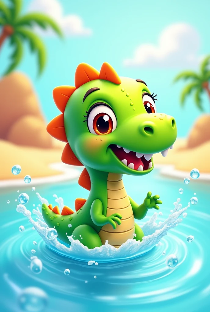 Logo with Cute Dinosaur swimming