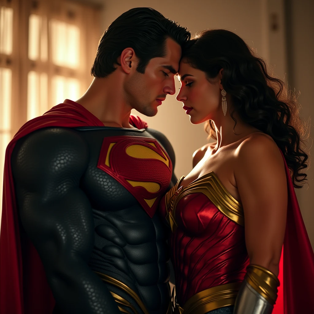 Wonder woman sex with Superman and enjoying cum shots. "A 16K resolution image with ultra-high picture quality, ensuring sharp, crisp details and textures throughout. The image should have exceptional clarity, with vibrant, true-to-life colors and a high dynamic range. Lighting should be natural, enhancing depth and detail, with no noise or blurriness, even in the darkest areas.".