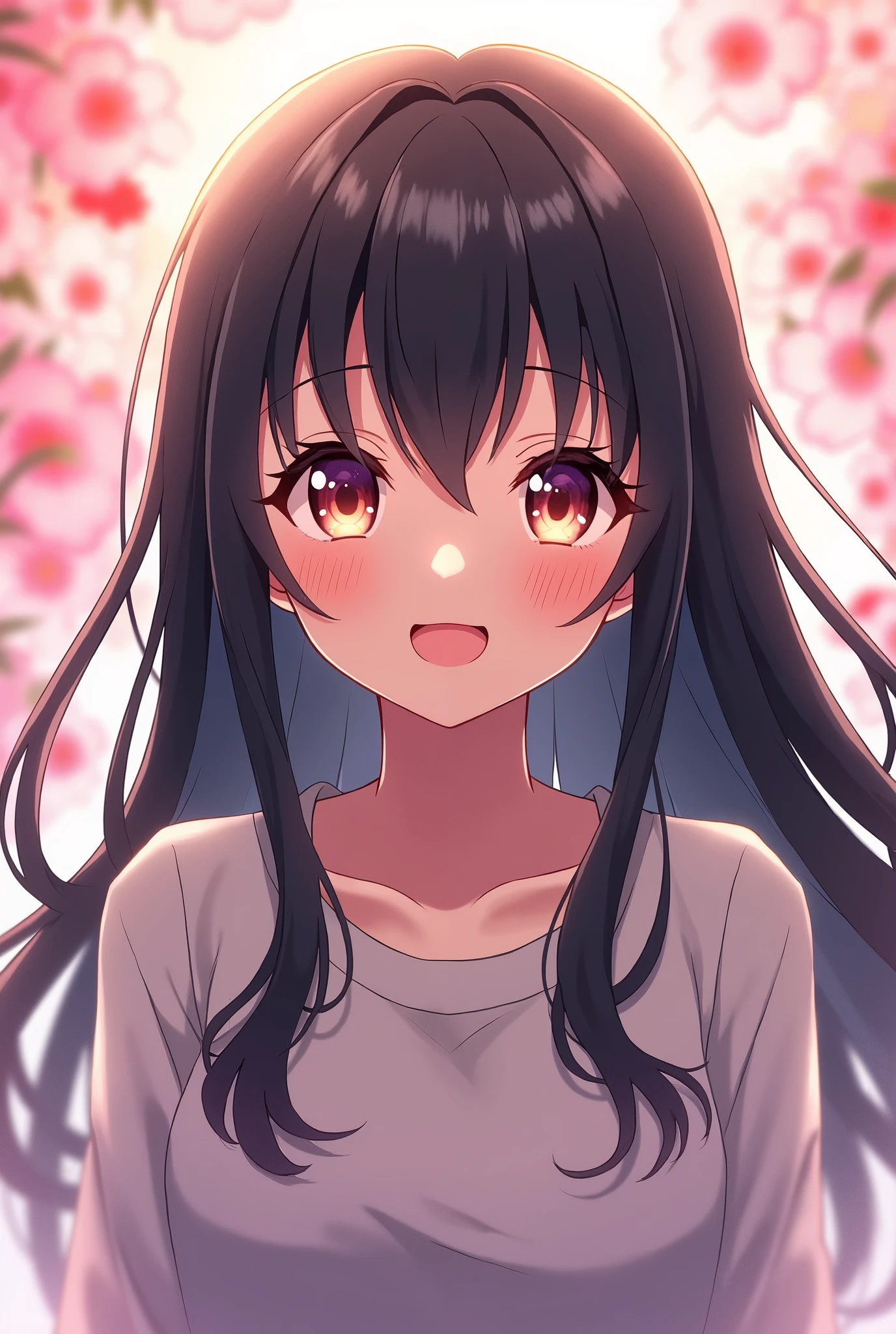 One person, Long Hair, Black Hair, Close your mouth, Character portrait, Cropped, Gaze, anime,happiness/joy, Sparkling eyes, 