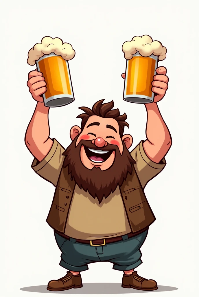 Cartoon image without background of a man with hair and beard, chubby build and drinking