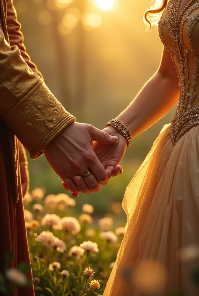 King hold hands of queen with alphabet
letter R and queen hold hands of king with alphabet letter N . Sunshine background