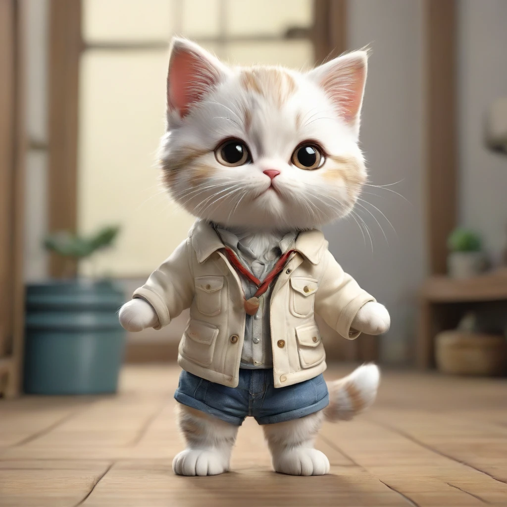 Highest quality,animal,cute,No humans,kitten,Stand on two legs,Hands at your side,brown,Wearing trainers,Wearing glasses