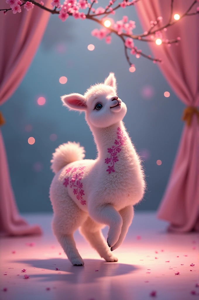 Alpaca dances ballet in pink tatoo