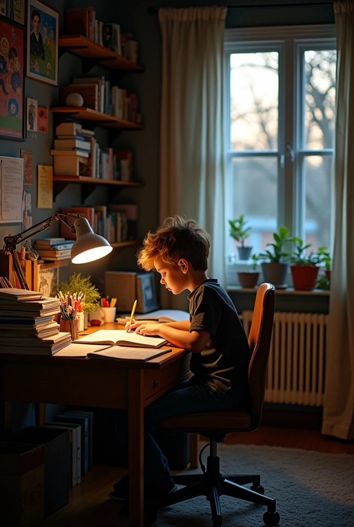 One boy study in the room

