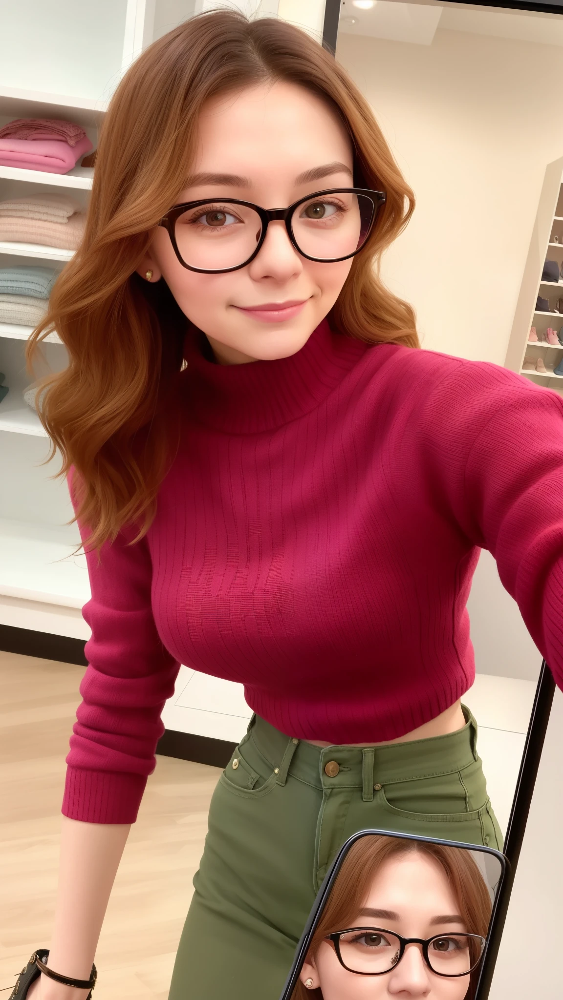 Da ist eine Frau, taking a selfie in a shop, iphone selfie, selfie of a young woman, 🤬 🤮 💕 🎀, 18 year old, Girl with glasses, mirror selfie, 8k-Selfie-Photo, wears square glasses, Girl with round glasses, Taken on iPhone 1 3 Pro Max, Portrait photo, profile pic, !!wear modern glasses!!