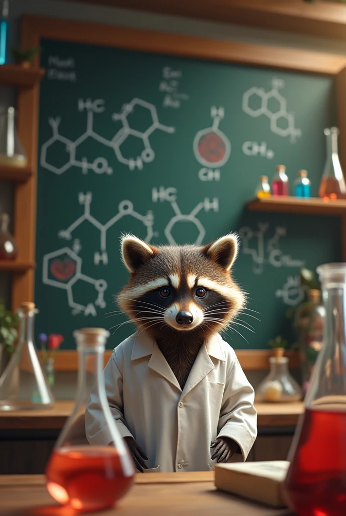 Barefoot furry character, full body, solo, furry male, vivid colors, cinematic.
Curious beefy raccoon teacher wearing a lab coat and safety goggles. This raccoon represents the evil embodiment of science as a school subject, depicting stereotypes and prejudices towards chemistry and physics teachers. Evil smile, red iris of eyes, side part hair style (longer black hair), arrogant, grumpy. He is surrounded by bubbling beakers and test tubes, Lab settings, background should include periodic tables, microscope slides, and model skeletons. Nice big feet paws.
BREAK, detailed background, 8K, (masterpiece:1.5), intricate details, highly detailed, extreme detail, octane render, Professional Photography, fine art, best quality, highres, (detailed face:1.5), ((full_body)), UHD, (((perfect hands))), low ligth:1.2
