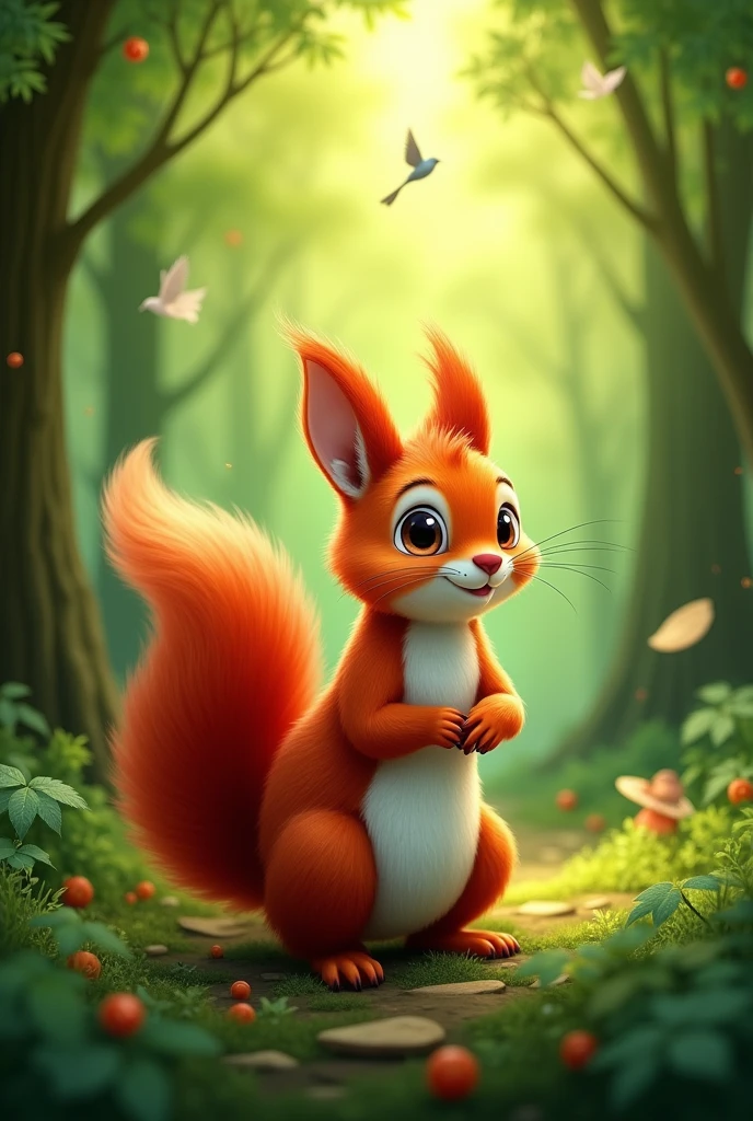 Red squirrel standing in front and sound is coming from back anywhere